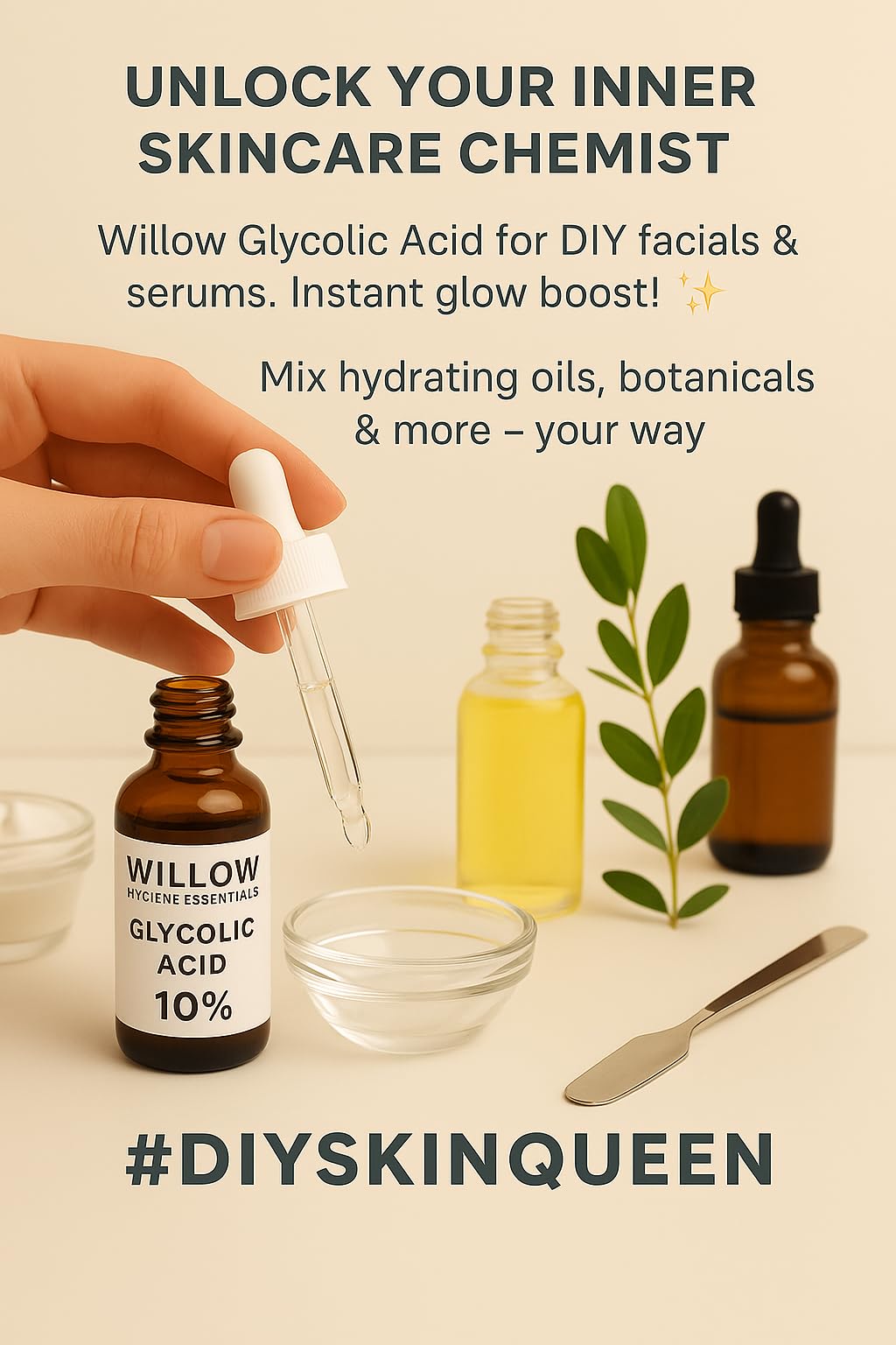 Glycolic Acid 10%, Pure Glycolic Acid Liquid, Glycolic Acid for Makeup, Serum, Toner & Lotion, Industrial Cosmetic Application, Skin & Hair Care Product, Glycolic Acid Bulk, Manufactured in USA, 16 oz